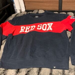 #372 ‘47 Men's Red Sox Navy and Red Crewneck Sweater